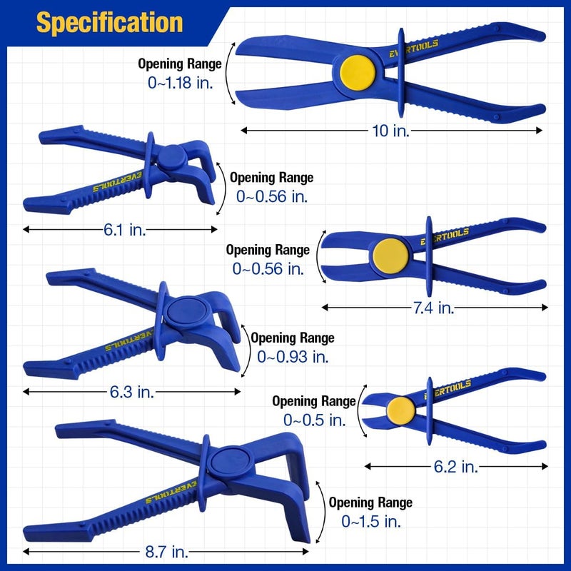 Evertools 6pcs Hose Clamp Pliers Set, Radiator Fuel Line Clamp Tool, Straight & 90° Angled Pinch Off Pliers Set for Flexible Brake, Fuel, Coolant and Radiator Hoses - Image 2
